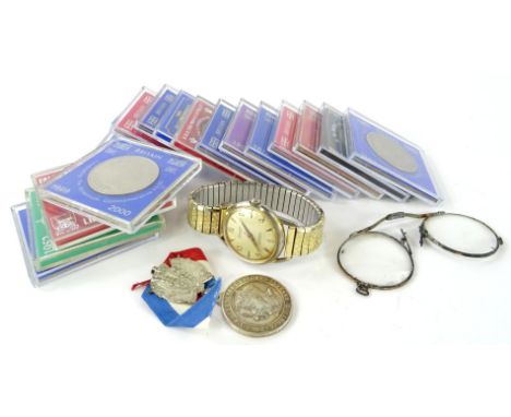 Various commemorative coins, Rugby World Cup £2, celebrating The Millennium crown, Jubilee crown 1977, various others in plas