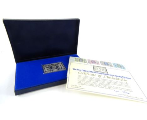 An Elizabeth II 1952-1977 Silver Jubilee ingot and cover set, with proof solid sterling silver stamp ingot, in fitted case, 2