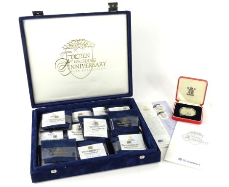 A Golden Wedding Anniversary part coin collection, to include various sterling silver coins, ten dollars, silver proof Caymen