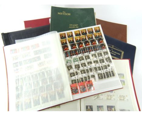 Various stamps and philately.  A Scandinavian stock book, a further vacant stock book, a Meteor stamp album in green with var