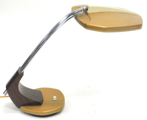 A 1960's Spanish Fase vintage table lamp, with shaped shade, 26cm wide, triple chrome stem and shaped base, with on/off switc