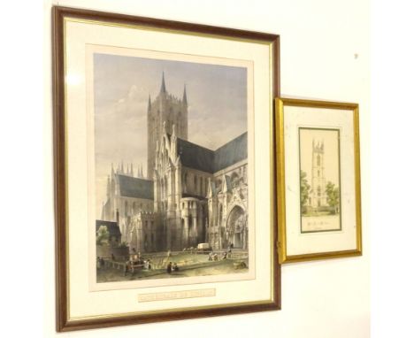 By and After Simonau.  Lincoln Cathedral, lithograph, 58cm x 48cm and another After Newman, Church at Folkingham (2)
