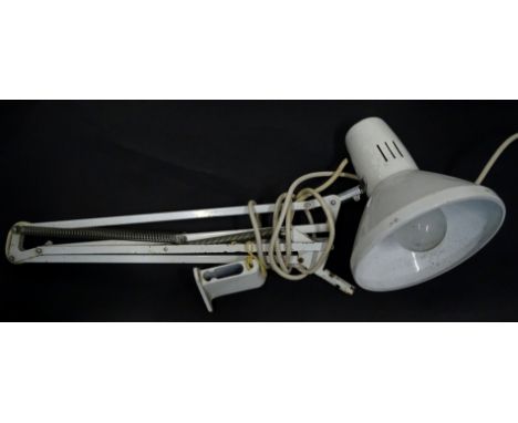 A vintage Anglepoise lamp, in white with shaped shade, 18cm wide, on an articulated metal stem, unmarked.
