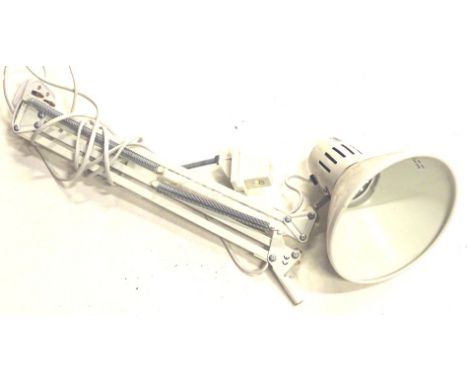 An Anglepoise jewellers lamp, in white with cone shade, 19cm diameter, on a metal fitting.