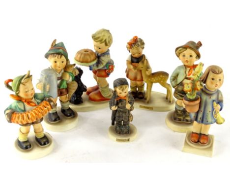 Various Goebel Hummel figures, to include Friends, 13cm high, Begging His Share, Accordion Boy, For Father, etc., printed mar