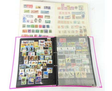 Various stamps and philately.  A pink album containing world used stamps, New Zealand 1970's and 80's, Vatican City, Canada, 