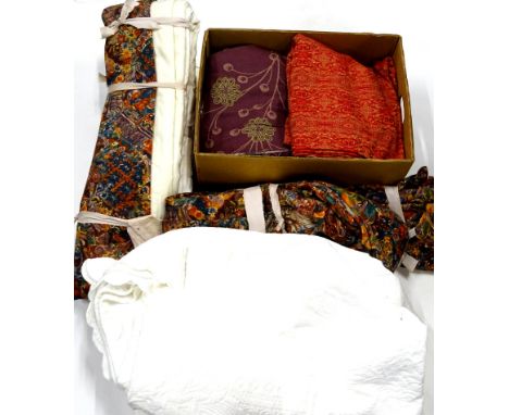 Various linen, curtains, material, vintage and other, some lined etc., lined floral curtains etc., various dimensions, (a qua