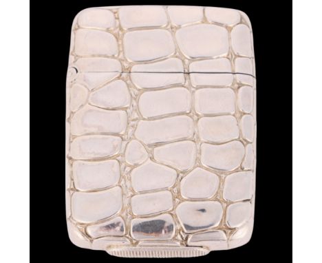 A Victorian novelty silver 'Crocodile Skin' Vesta case, Matthew John Jessop, London 1886, rectangular form with relief emboss