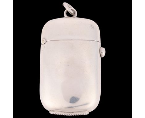 A Victorian silver Vesta case, Wright & Davies, London 1882, rounded rectangular form with sprung push-button hinged cover an
