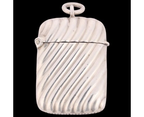 A late Victorian miniature silver Vesta case, Minshull & Latimer, Birmingham 1896, rectangular form with allover fluted spira