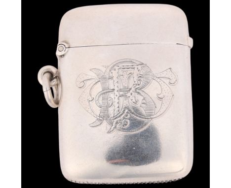 An Edwardian silver Vesta case, maker JT, Birmingham 1903, curved plain rectangular form with gilt interior, 5.5cm x 4cm, 42.