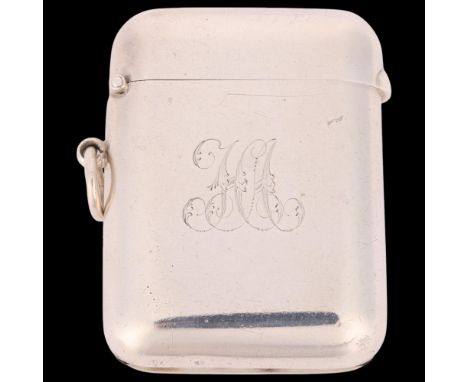 SAMPSON MORDAN & CO - an Edwardian silver 'Seamless - Nonchoke' Vesta case, Chester 1908, rounded rectangular form with gilt 