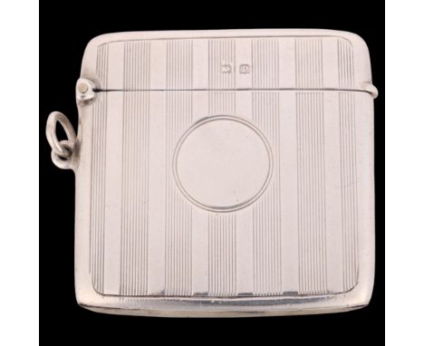 An Art Deco George V silver Vesta case, Horace Woodward & Co Ltd, Birmingham 1914, square form with allover engine turned dec