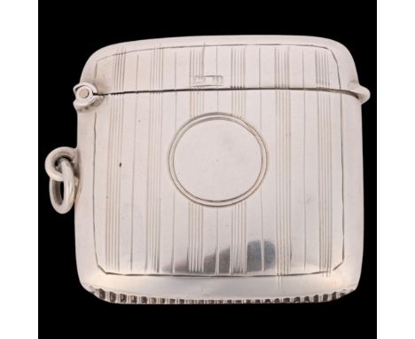 An Art Deco George V silver Vesta case, John Rose, Birmingham 1919, curved rectangular form with allover engine turned decora