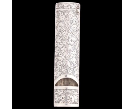 SAMPSON MORDAN & CO - A Victorian novelty silver combination Vesta case/whistle, London 1884, oval section form with allover 