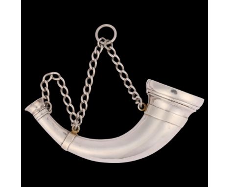 SAMPSON MORDAN & CO - a Victorian novelty silver 'Horn' combination vinaigrette/scent bottle, London 1872, curved tapering cy