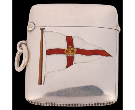 YACHTING INTEREST - a late Victorian silver and enamel 'Royal Yacht Squadron' Vesta case, maker WHS, Birmingham 1897, rounded