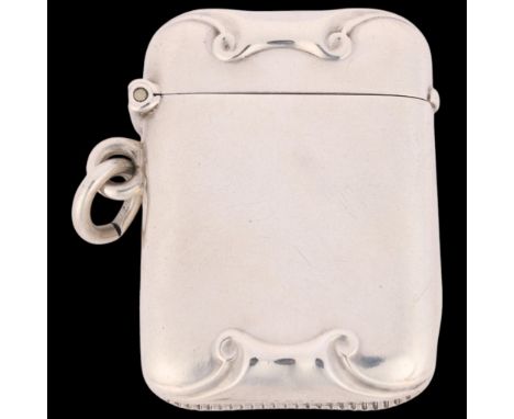 A late Victorian silver Vesta case, Henry Matthews, Birmingham 1898, rounded rectangular form with relief embossed decoration
