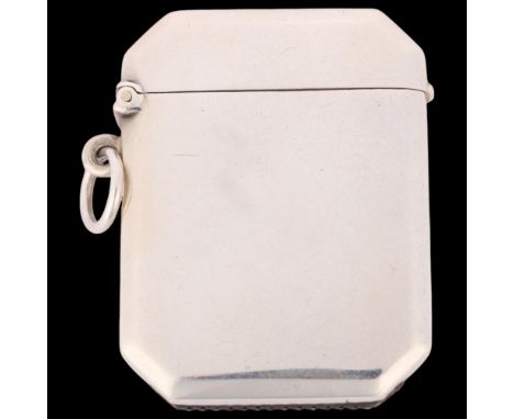 An Art Deco George V silver Vesta case, Deakin & Francis, Birmingham 1924, plain rectangular form with canted corners and gil