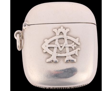 A Victorian silver Vesta case, Deakin & Francis, Birmingham 1889, oval form with applied silver monogram, 5cm x 4cm, 39gNo da