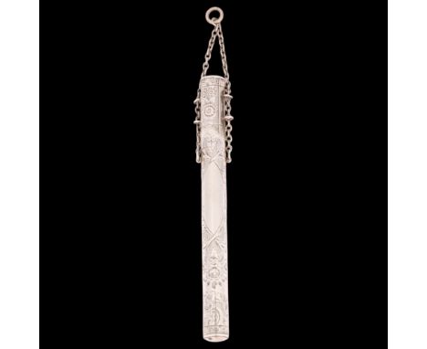 SAMPSON MORDAN & CO - an Edwardian silver thermometer case, London 1905, cylindrical form with allover chased foliate decorat