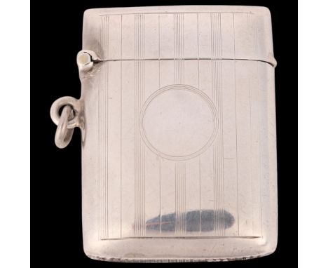 A George V silver Vesta case, WJ Myatt & Co, Birmingham 1924, rounded rectangular form with engine turned decoration, 5cm x 3