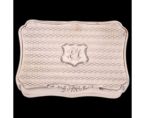 A Victorian silver vinaigrette, William Simpson, Birmingham 1840, shaped rectangular form with engine turned decoration, pier
