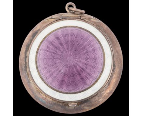 An Art Deco George V silver and enamel compact/pillbox, Charles Edwin Turner, Birmingham 1910, circular form with engine turn