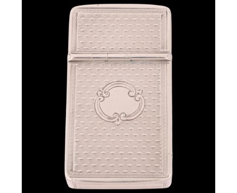 A Victorian silver Vesta case, Edward Smith, Birmingham 1853, rectangular form with dual hinged covers and allover engine tur