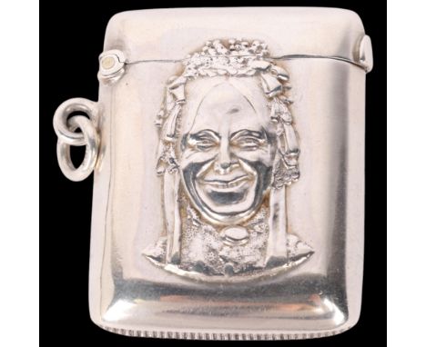 A late Victorian novelty silver 'Charley's Aunt' Vesta case, Walker & Hall, Sheffield 1895, relief embossed with lead charact