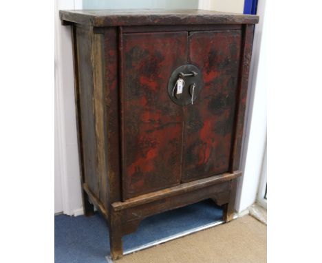 A 19th century Chinese lacquered wood cabinet W.91cm