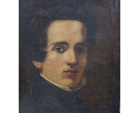 19th century Continental School, oil on canvas, portrait of a young man, 36 x 30cm, unframed