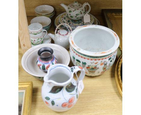 A 19th century Chinese famille verte jardiniere and a collection of modern Chinese and Continental ceramics other ceramics, a