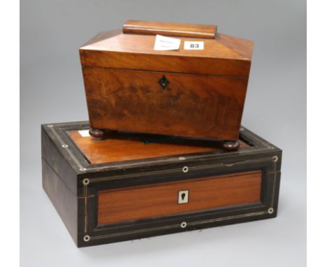 A Victorian writing slope and a tea caddy slope length 36cm