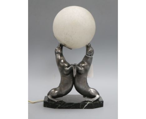 An Art Deco sea lion lamp, attributed to Louis Carvin overall height 32cm