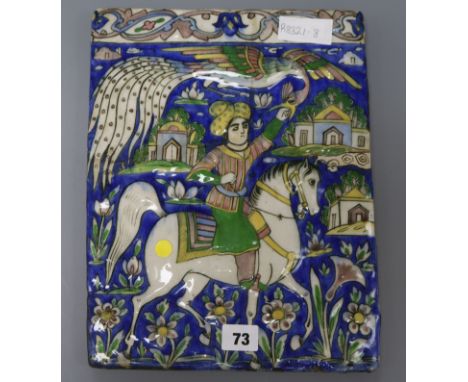 A Persian ceramic tile 34 x 26cm (a.f.)
