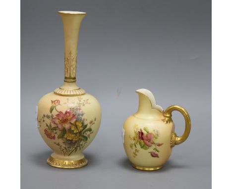 A Royal Worcester ivory blush vase and a jug tallest 23cm