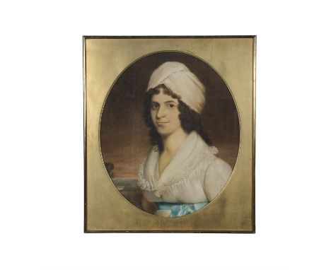 ENGLISH SCHOOL, CIRCA 1800,Portrait of Ms Louisa ClarkePastel on paper, oval, 64 x 53cmLabel verso