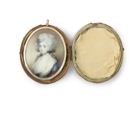 HORACE HONE (1754 - 1825) Portrait of Mrs Langford Kil Signed with initials Watercolour, 7cm highInscribed paper labels