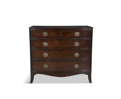 A MAHOGANY BOW FRONT CHEST OF DRAWERS 19TH CENTURY, the top with moulded edge, above two short and three long cock beaded dra