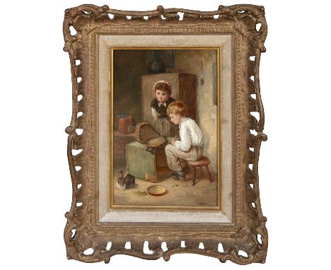 J. K. MAKIN (FL. 1882 - 1906)Where's The Wind? (Mending The Bellows)Oil on board, 24 x 16cm