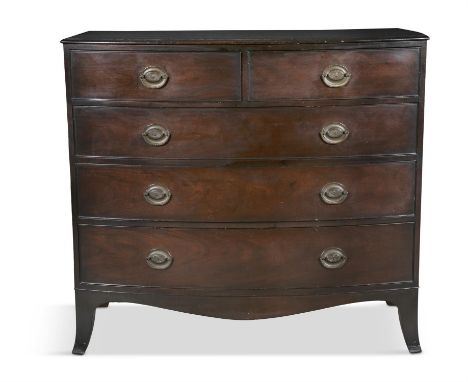 A MAHOGANY BOW FRONT CHEST OF DRAWERS 19TH CENTURY, the top with moulded edge, above two short and three long cock beaded dra