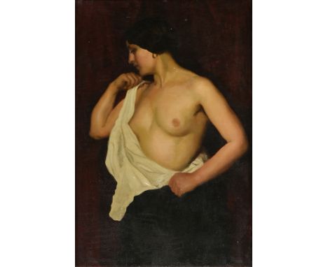 attributed to ORAZIO GAIGHER (Austrian/Italian 1870-1938) A PAINTING, "Nude Beauty with Earrings," MADONNA DI CAMPIGLIO, CIRC