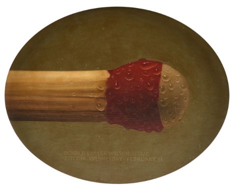 DONALD ROLLER WILSON (American b. 1938) A PAINTING, "Larry's Match Was Too Wet to Light," 1981-1985, oil on pressed board, si