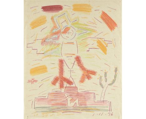 DICK WRAY (American/Texas 1933-2011) A DRAWING, "Zia Eagle Dancer," JANUARY 11, 1976, mixed media on paper, dedicated L/L, "T