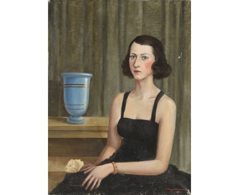 MANUEL GONZALEZ SERRANO (Mexican 1917-1960) A PAINTING, "Portrait of a Raven Haired Beauty," 1939, oil on canvas, signed, pla