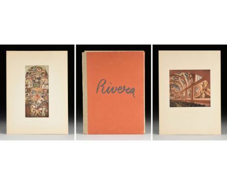 DIEGO RIVERA (Mexican 1886-1957) A GROUP OF TWO PRINTS, BOOKLET AND AN ORANGE CASE, FROM "Frescoes of Diego Rivera," MOMA, SI