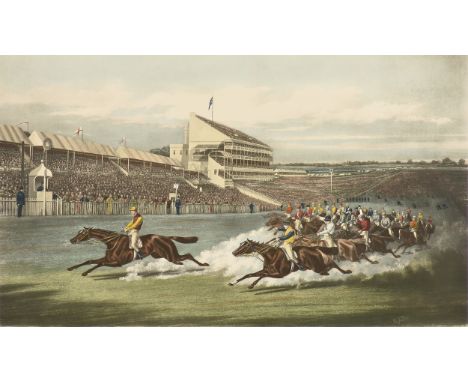 after HENRY THOMAS ALKEN (English 1785-1851) AN EQUESTRIAN PRINT, "The Winning Post," offset color lithograph on paper, numbe