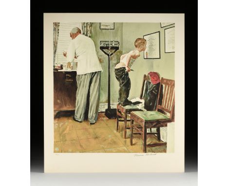 NORMAN ROCKWELL (American 1894-1978) A SATURDAY EVENING POST COVER PRINT, "Before the Shot," color lithograph on watermarked 