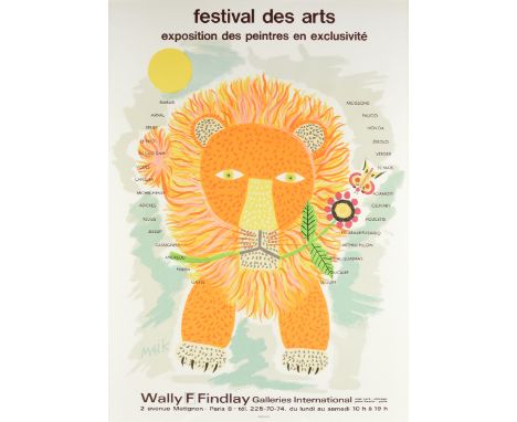 HENRI MÃ„IK (French 1922-1993) A PAIR OF PRIMITIVE PRINTS, "Festival des Artes Exposition des Peintres en ExclusivitÃ©: Lion 